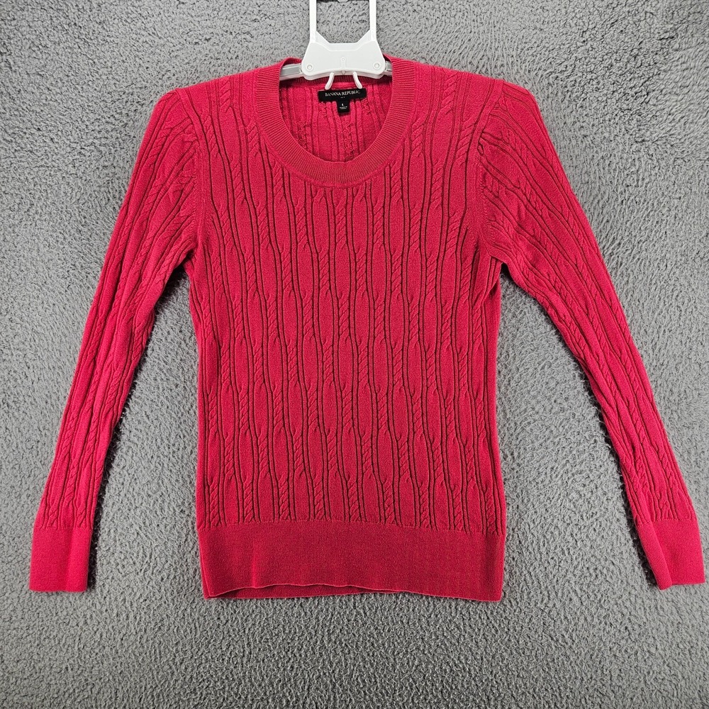 Banana Republic Womens Red Cable Knit Cotton Blend Sweater Large